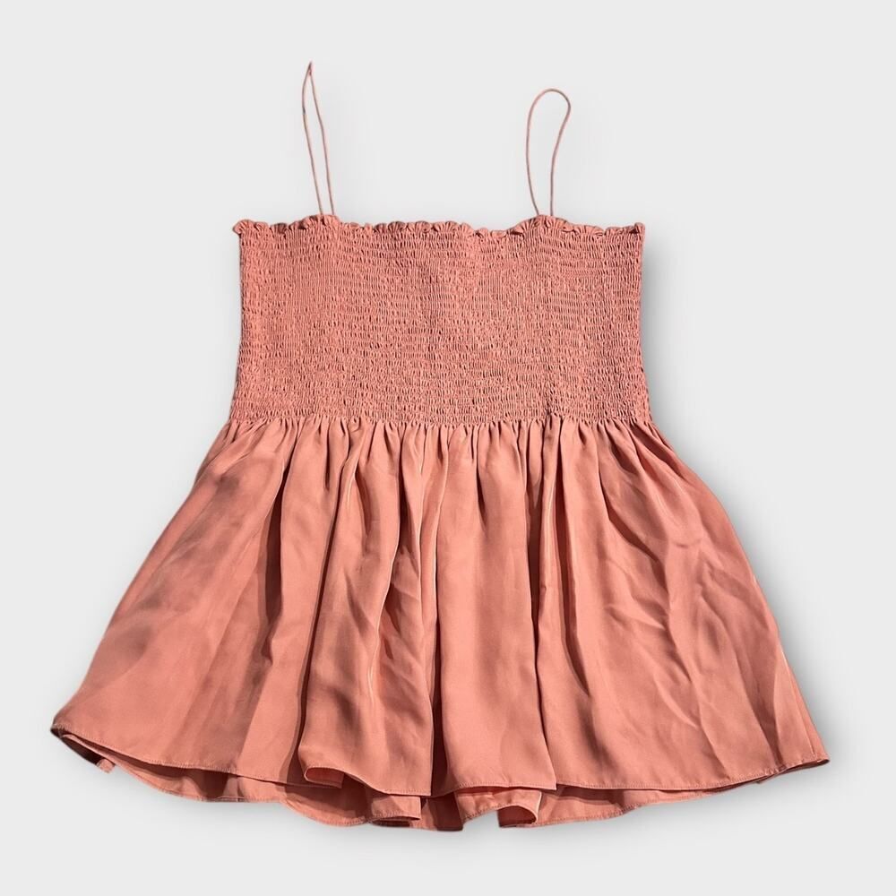 Theory Smocked Blouse Women's Large Pink Salmon Strappy Sleeveless Pullover
